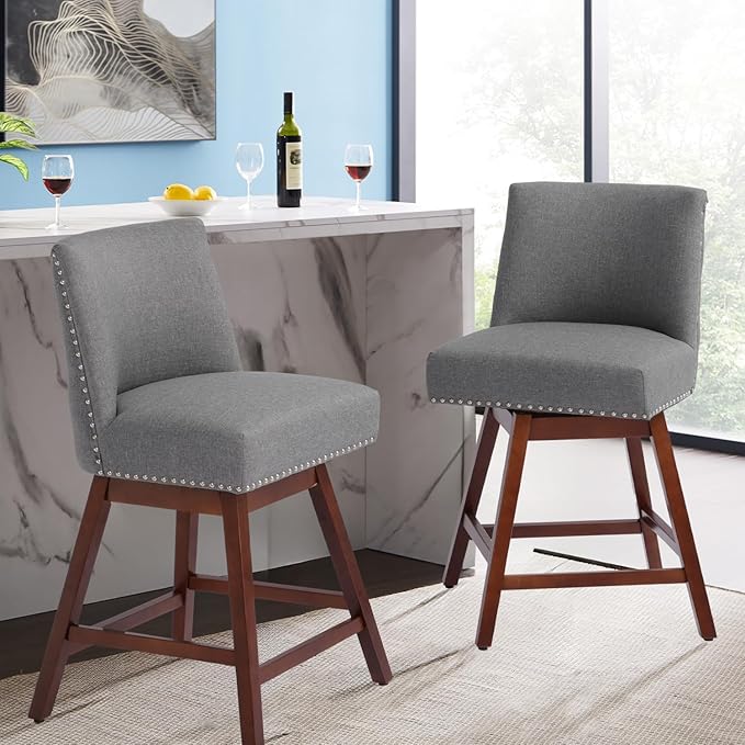 Counter Height Barstools Set of 6,360° Swivel Bar Stools with Back,26 inch Modern Counter barstools,Upholstered Bar Tall Stools for Kitchen Counter,Kitchen Island,Bar, Home (Dark Gray, SET OF 6)