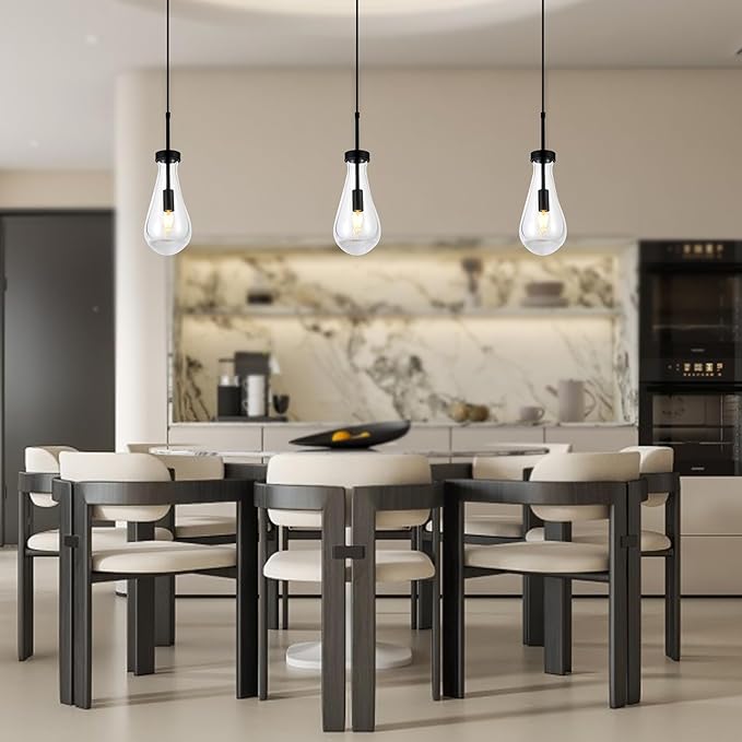 Black Raindrop Pendant Lights, Teardrop Pendant Light, Black Kitchen Island Pendant Lighting, 1-Light Interior Pendant Light in The Kitchen Island Living Room Bedroom Bathroom, Dining Room,Hallway