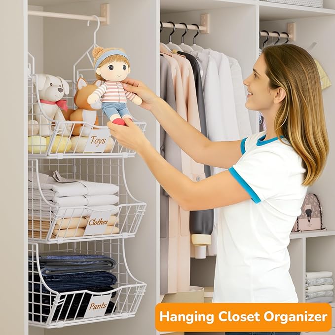 Hanging Closet Organizers and Storage, 3 Tier Closet Shelf Clothes Organizer