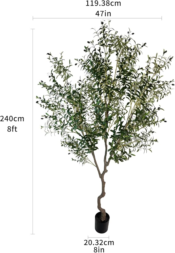 Artificial Tree Faux Olive Tree 8ft(92in,3200leaves) Tall Fake Olive Plant in Pot Fake Silk Tree Faux Plants Indoor