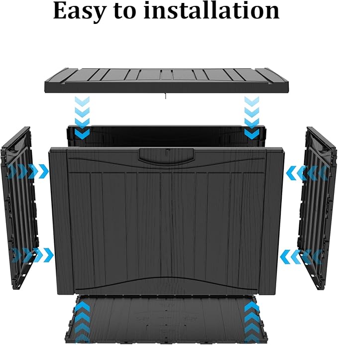TARKARI 50 Gallon Lockable Resin Deck Box, Waterproof & UV-Resistant Outdoor Storage Box for Outdoor Cushion Storage, Garden Tools & Pool Accessories Storage, Black