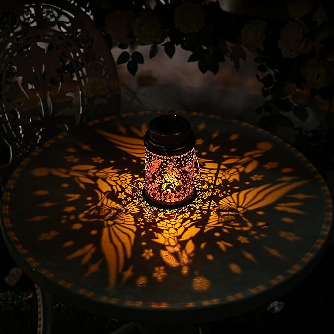 Cooo 4 Pack Solar Pathway Lights & Solar Lanterns Outdoor Waterproof Landscape Path Lights Christmas Lights Gifts for Women Mom Grandma for Garden Yard Patio Backyard Decor- Rose Gold Hummingbird