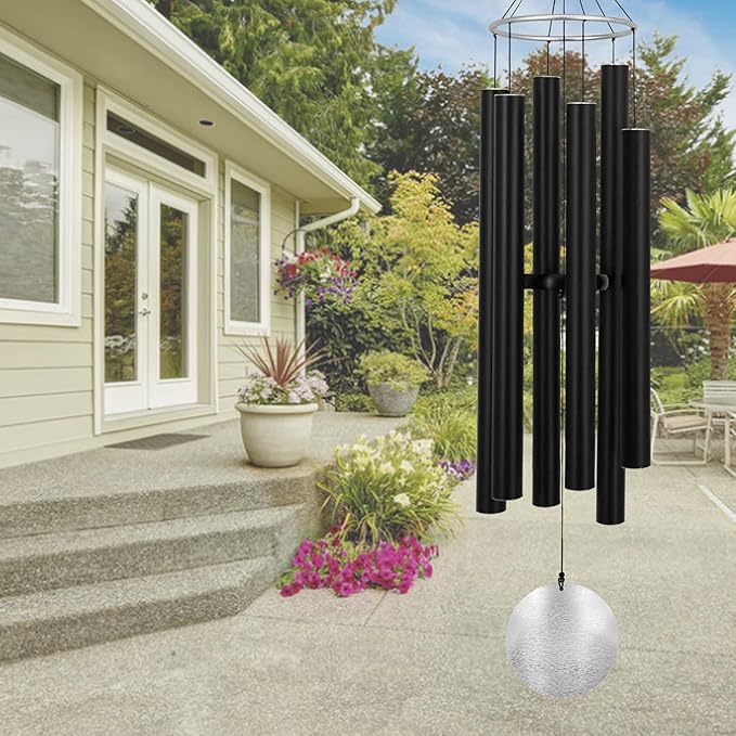 ASTARIN Outdoor Deep Tone,45Inch Sympathy Wind Chimes for Outside with 6 Tubes Tuned Relaxing Melody,Memorial Wind Chimes Large for Mom,Garden Decor,Black