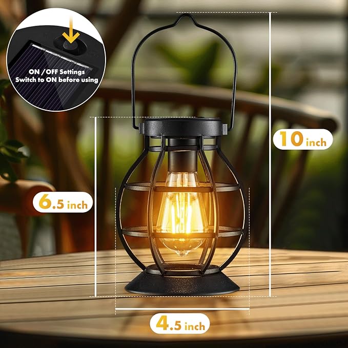 2 Pack Solar Lanterns Outdoor Hanging Lantern Lights, Metal Decor Lantern, Waterproof LED Decorative Garden Light - Garden Decoration for Patio, Yard, Pathway, Landscape