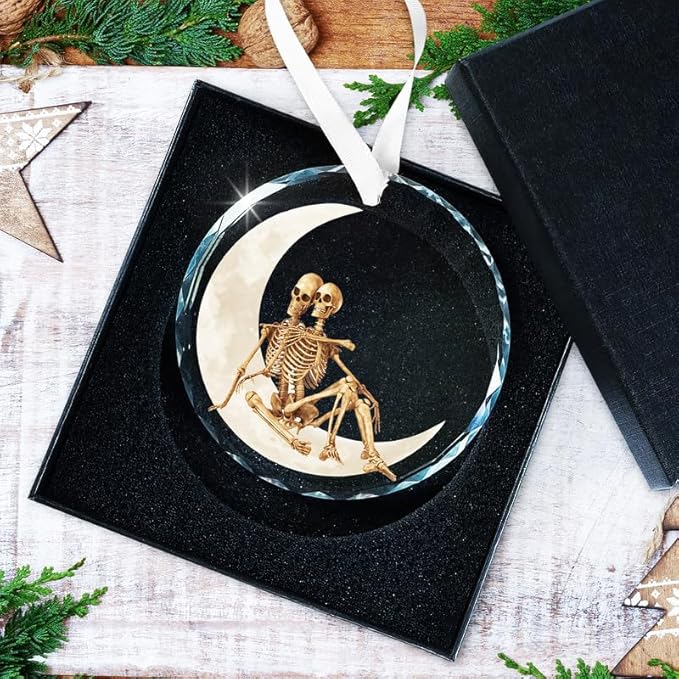 Christmas Couple Skull Gifts for Women Men - Glass Christmas Ornaments 2025 for Tree Decorations - Couple Gifts for Him Her Wife Husband Boyfriend Girlfriend, Stocking Stuffers Ornament