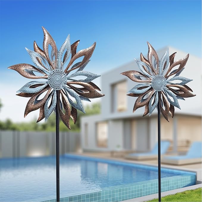 Outdoor Wind Spinner with Garden Stake 62.99" Metal Two-Way Wind Sculptures Solar Color Changing Lights Large Windmills for Garden,Patio,Yard,Lawn Decor Gifts Blade