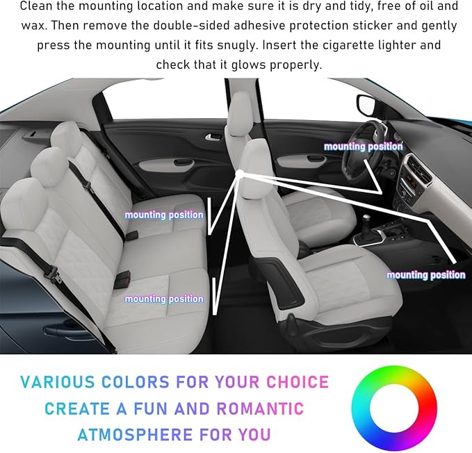 Ohleats Car LED Strip Light, 48 LED RGB Auto Interior Atmosphere Lights, Cigarette Lighter Under Dash Ambient Night Light, Interior Lamp Lighting Kit (White, Cigarette Lighter)