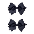 Wee Ones Girls 2 Pack Grosgrain Hair Bows with Plain Wrap Centre on a Wee Stay No Slip Clip, Small, Navy
