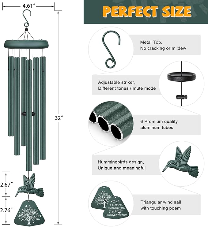 Sympathy Wind Chimes for Outside Deep Tone, Memorial Wind Chimes for Loss of Loved One Prime, Bereavement Condolence Remembrance Funeral Gifts for Grieving Friends Loss of Mother Father