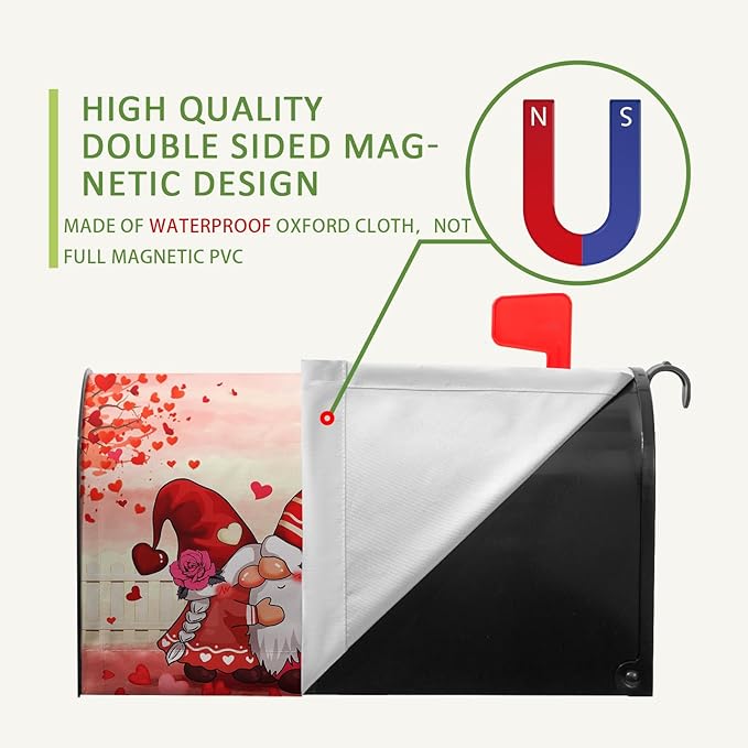 Valentines Gnomes Kiss Mailbox Cover Standard Size 21 X 18 Love Hearts Rose Magnetic Mailbox Covers Red Letter Box Cover Wraps for Garden Yard