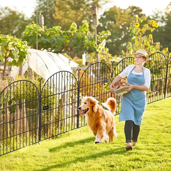 Garden Fence Border, 32 in(H) x17.5 Ft(L) 8 Panels, Tall Garden Animal Barrier Fence with Gate, Dog Fence Outdoor for Yard, Arched Rustproof Metal No Dig Fence, Flower Bed Fencing