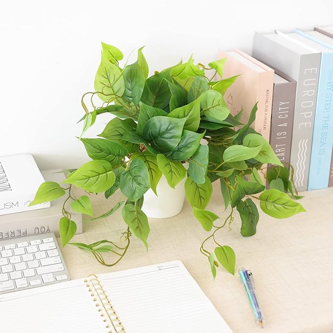 CEWOR Artificial Plants Fake Pothos with Plastic Pot Artificial Potted Plant for Home Office Bedroom Indoor Outdoor Decor 1 Pack
