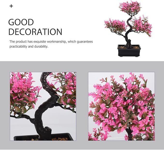 Cabilock Artificial Bonsai Tree, Fake Potted Bonsai Plants Decoration, Simulation Faux Plants Decor, Desktop Realistic Welcoming Pine Ornament for Home Office Entryway Chests Decor, Pink