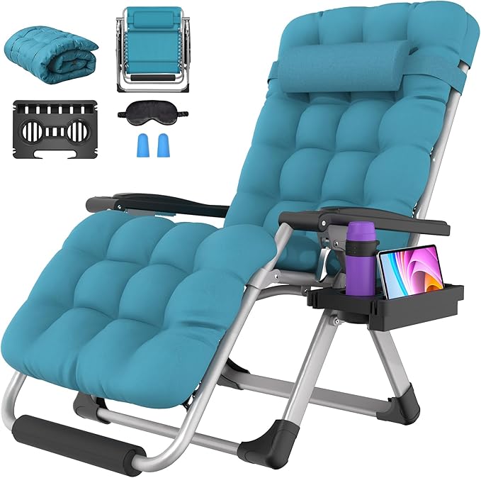 Suteck Oversized Zero Gravity Chair, 29In XL Outdoor Recliner Chair w/Removable Cushion&Headrest, Camping Lounge Chair w/Upgraded Lock&Footrest, Reclining Patio Chairs for Indoor Outdoor,500LBS
