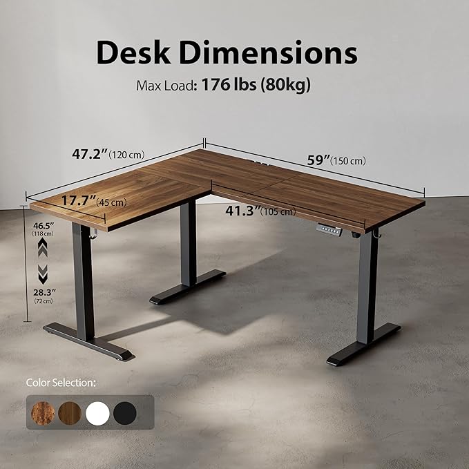Agilestic 59 Inch L Shaped Standing Desk Adjustable Height, Electric Corner Standing Desk, Sit Stand Computer Table with Splice Board, Dark Walnut