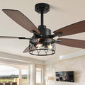 52'' Caged Ceiling Fans with Lights and Remote Control,Reversible DC Motor,5 Double Colour Blades,Rustic Farmhouse Ceiling Fan for Living Room,Dining Room,Bedroom