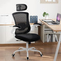 High Back Office Chair with Adjustable Lumbar Support & Headrest, Ergonomic Mesh Desk Chair with Flip-Up Armrests, Breathable & Comfortable Computer Chair for Home, Office & Study, Black