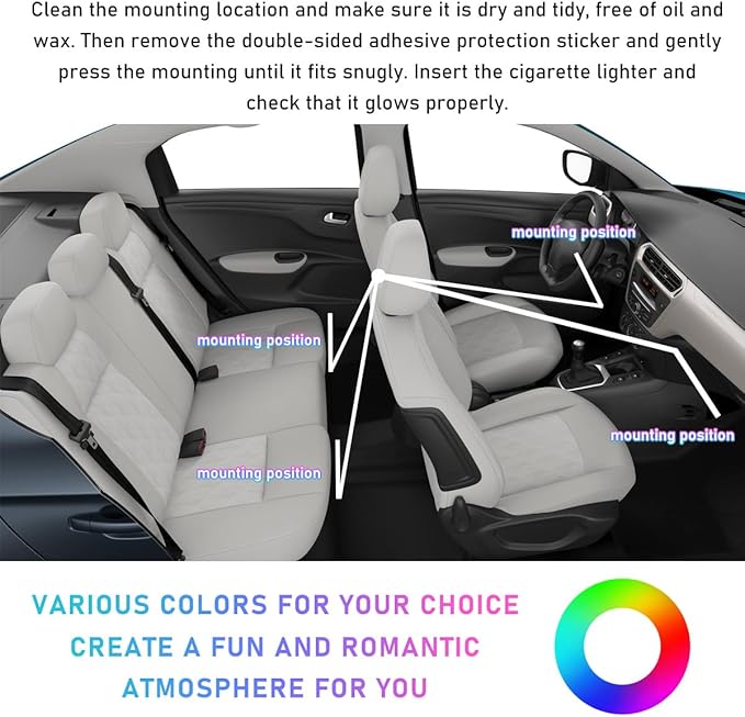 Ohleats Car LED Strip Light, 24 LED RGB Auto Interior Atmosphere Lights, Cigarette Lighter Under Dash Ambient Night Light, Interior Decorative Lamp Lighting Kit Car Accessories (Red)