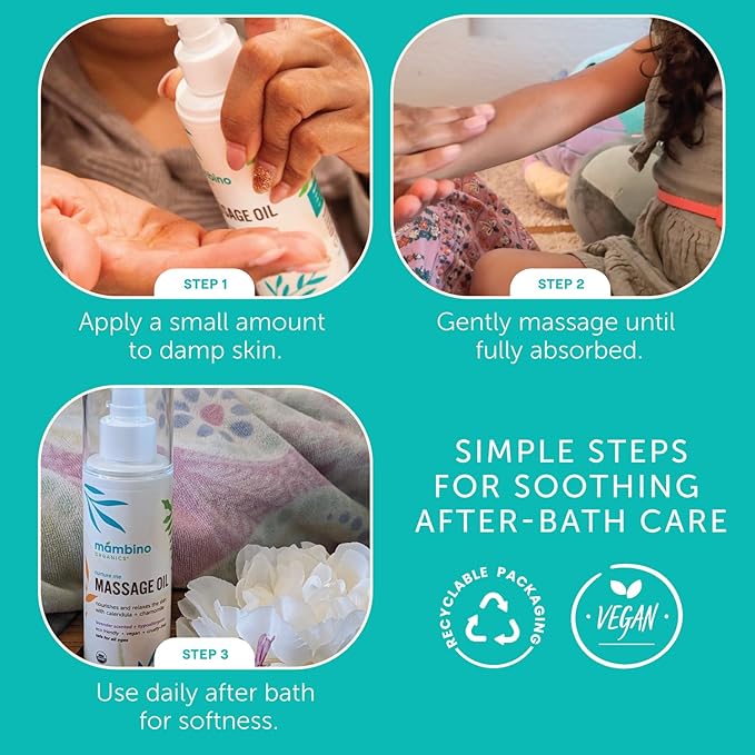 Mambino Organics Massage Baby Oil, Body Oil for After Shower, Egyptian Calendula, Chamomile & Lavender Infused, Gentle for Baby & Kids, 5 fl oz, 3-Pack