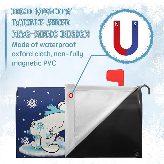 Winter Snowman Mailbox Cover Snowflake Maker Magnetic Mailbox Covers Blue Xmas Santa Claus Decorative Post Letter Box Wrap for Winter Holiday Outdoor Yard Decor 21 X 18 Inch
