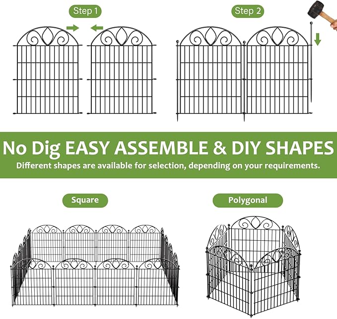 10 Panels No Dig Tall Garden Fence Panel – 44" H X 23.6' L Rustproof Metal Dog Fence Outdoor for Yard, Decorative Animal Barrier Fence for Pet, Garden Border, Patio, Flower Beds| Temporary Fencing