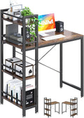 4NM 35" Small Computer Desk with 4-Tier Bookshelf, Home Office Desk Writing Workstation Study Table Multipurpose for Small Space Work - Rustic Brown and Black