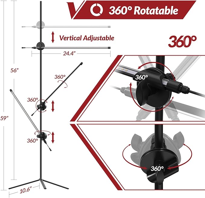 Grow Light with Stand for Indoor Plants, 3 Head 45W 168 LEDs Full Spectrum Adjustable Plant Light, 59'' H Tall Premium Aluminum Tripod Floor Stand for Indoor Gardening and Home Decoration