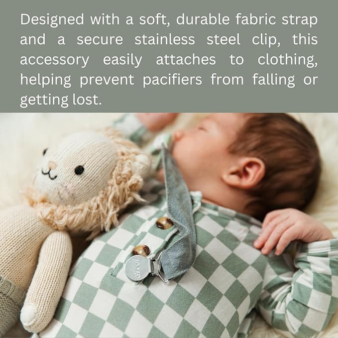 Ali+Oli Linen Strap Pacifier Clip (Forest) Set of 3 (10" x 1") Baby Pacifier Holder for Newborn Pacifiers & Teethers, Binky Clips, Silicone-Free Pacifier Clips