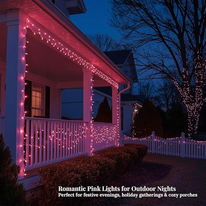 Etinga 200 LED Pink Fairy Lights, 66ft Plug-in Decorative String Lights with 8 Modes for Indoor Outdoor Bedroom Wall Tree Patio Wedding Party (Pink, 200 LED 66ft)