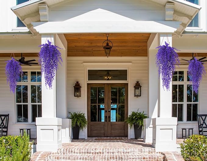 RECUTMS Artificial Hanging Plants Fake Plants Greenery Vines Aritificial Plants Eucalyptus Purple Leaves Hanging Vines Plant Colorful Outdoor Faux Vines Wall Decoration(Pure Purple)