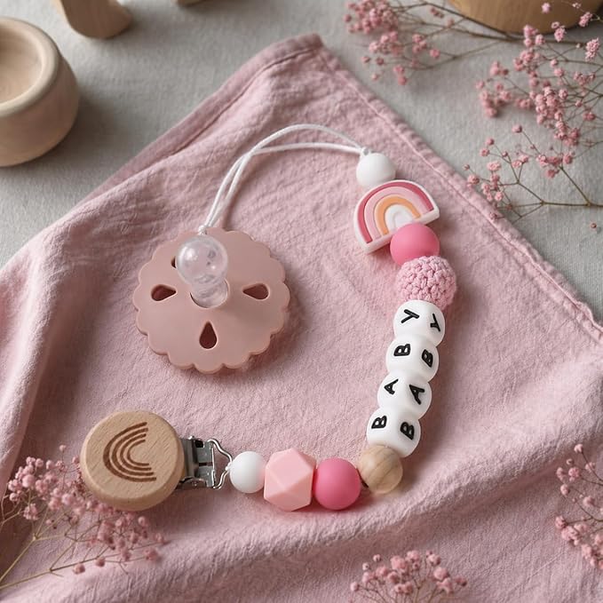 Pacifier Clip Personalized Pacifier Holder with Name Custom Pacifier Clip with Name Baby Shower Gift (Pink)
