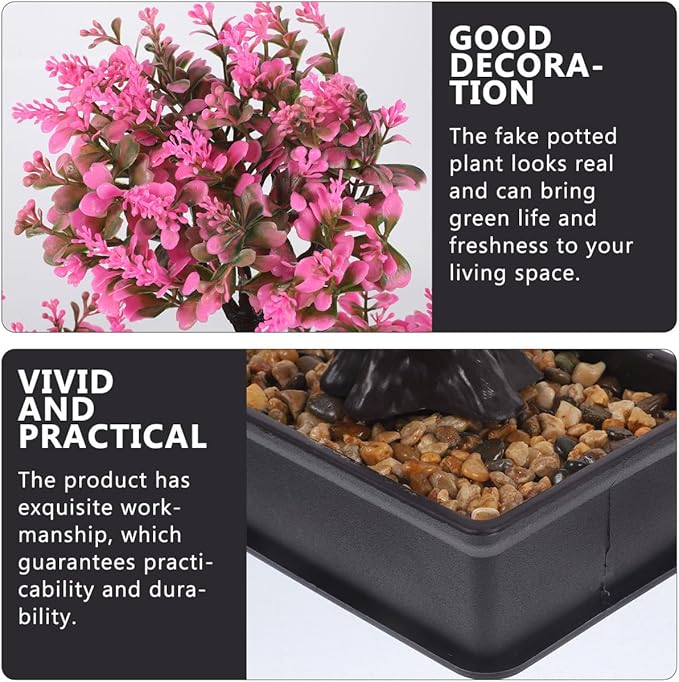 Cabilock Artificial Bonsai Tree, Fake Potted Bonsai Plants Decoration, Simulation Faux Plants Decor, Desktop Realistic Welcoming Pine Ornament for Home Office Entryway Chests Decor, Pink