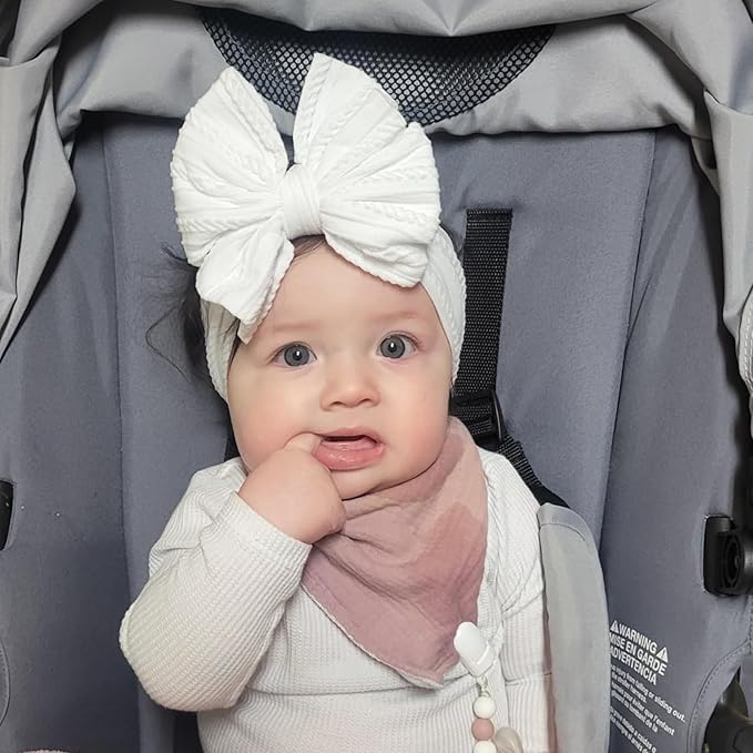 3 Pcs Baby Bows Headbands Soft Nylon Hairbands Super Elastic Headband Hair Accessories For Baby Girls Infant Toddler Essentials (White Grey Blue, Mid)
