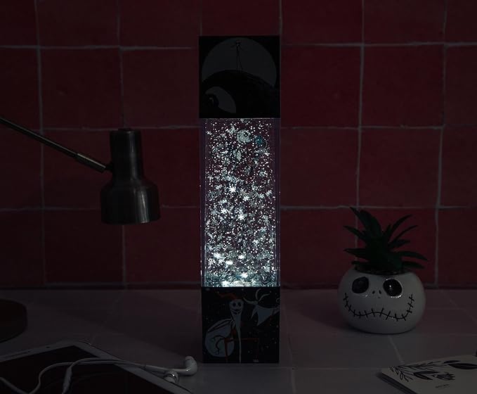 Nightmare Before Christmas Disney The Jack Skellington Glitter Motion Mood Light | Nightstand Table Lamp for Bedroom, Desk | 12 Inches Tall