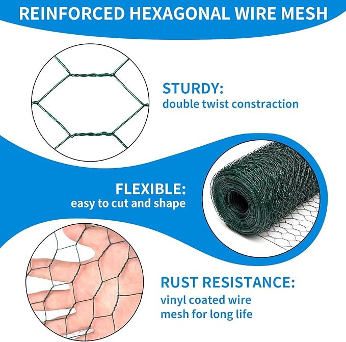 48'' x 150' Green Chicken Wire Fencing, 1 inch Chicken Wire and 20 Gauge Poultry Netting, Garden Mesh Fence Roll for Floral Arrangements/Crafts/Farm/Livestock/Pet Protection