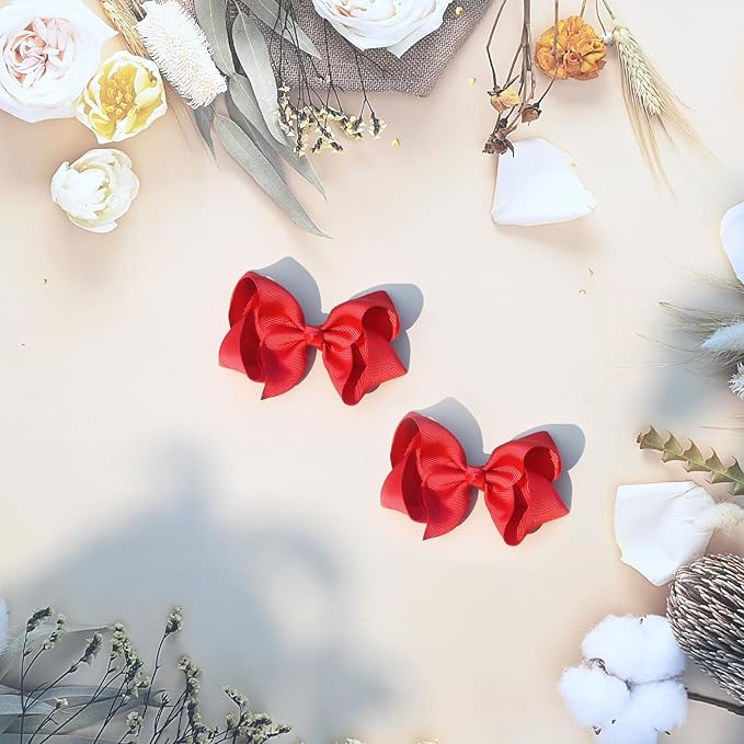 2 PCS 6inchs Hair Bows for Girls Grosgrain Ribbon Hair Bow Alligator Clips Hair Accessories for Baby Girls Toddlers(Red)
