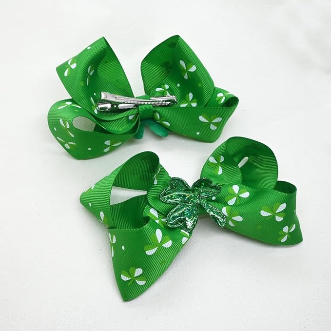 7Pcs St. Patrick's Day Hair Bows Clips for Girls Hair Accessories Toddler Bows for Girls Kids(Green)