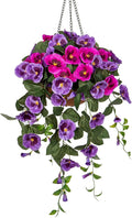 Briful Fake Flowers Hanging Basket, Pansy Artificial Flowers, Realistic Silk Spring Bloom Faux Flowers, 7 ⅞’’ Coconut Basket, for Home Farmhouse Balcony Outdoor Patio Garden Decor