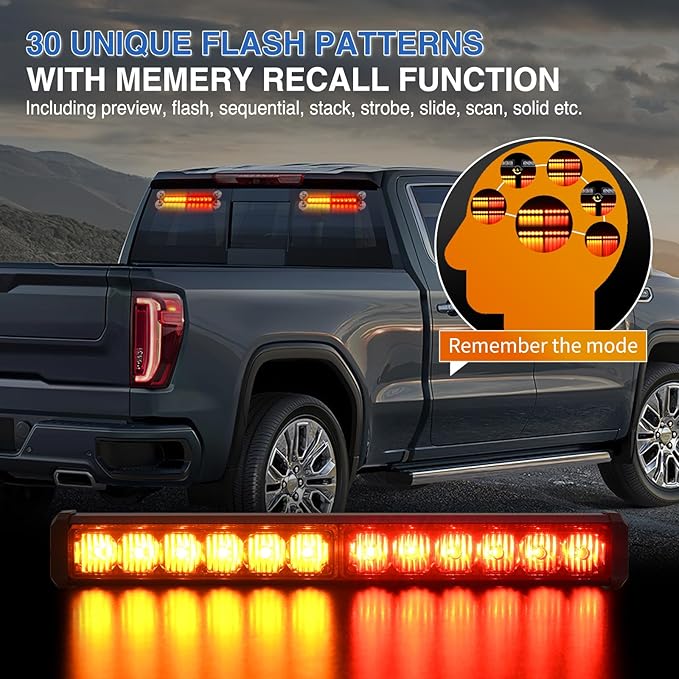 Nilight 24LED Emergency Strobe Traffic Advisor Light Bar 2 in 1 Amber Red Dash Warning Safety Flashing Lights Front/Rear Windshield Construction Lights for Trucks Cars Plow Police Firefighter Vehicles