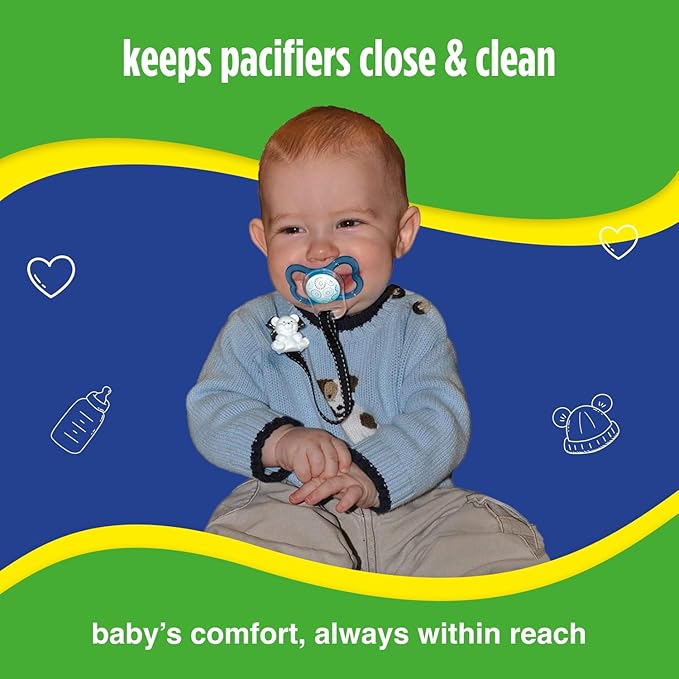 Baby Buddy Pacifier Clip Holder, Newborn Essential with Universal Fit for All Binky and Teether Brands, Ages 4+ Months, Multicolor, 1 Pack