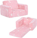 Welnow Toddler Chair, 2-in-1 Soft Sherpa Kids Sofa, Convertible Toddler Couch Lounger, Flip Out Kids Couch Chair with Side Pockets & Removable Cover for Girls and Boys, Pink Moon