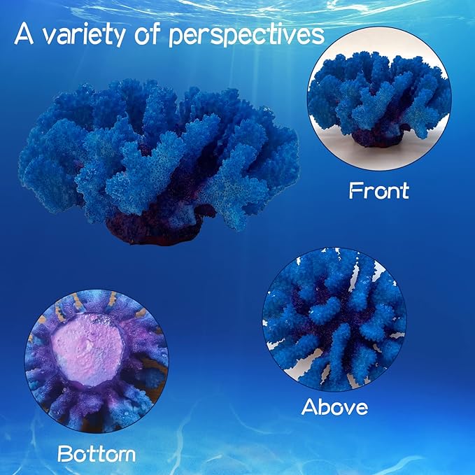 PINVNBY Artificial Coral Ornament, Underwater Sea Plants Decorations, Aquarium Coral Decor Craft Resin Aquarium Plants for Fish Tank Decor Landscape (Blue)