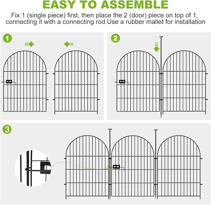 ADAVIN Garden Fence Animal Barrier with Gate 32 in(H)×35 Ft(L) 16 Panels,Rustproof Metal Wire Tall Fencing Border for Dogs Rabbits,Outdoor no dig pet Fences,Black Flower Edging for Yard,Arched