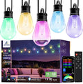 APPECK Outdoor String Lights, 50ft Smart RGBW Patio Lights Outside with 15 LED Bulbs, Extendable, 111 Scene Modes, IP65 Waterproof Lighting for Backyard, Dimmable Warm White, Compatible with Alexa