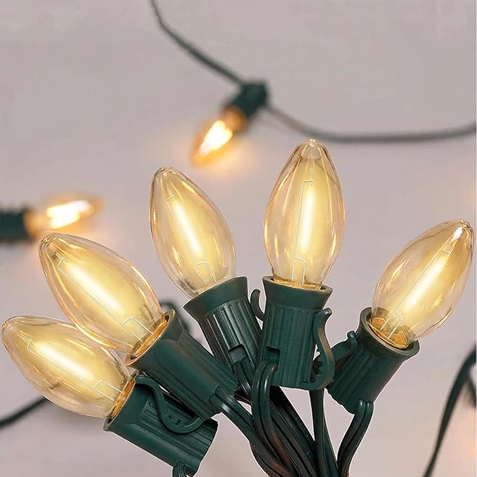 25FT C7 LED Christmas Lights Outdoor, C7 Warm White Christmas String Light with 27 LED Bulb, Hanging Vintage Christmas Lights UL Listed for Patio Backyard Party Tree Roofline House Xmas Decorations