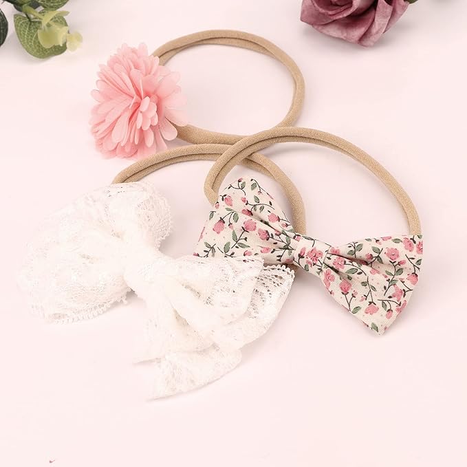 AQOKKA Baby Girl Headbands with Bows Soft Nylon Newborn Toddler Hairbands Handmade Baby Hair Accessories for Infant Girls Kids