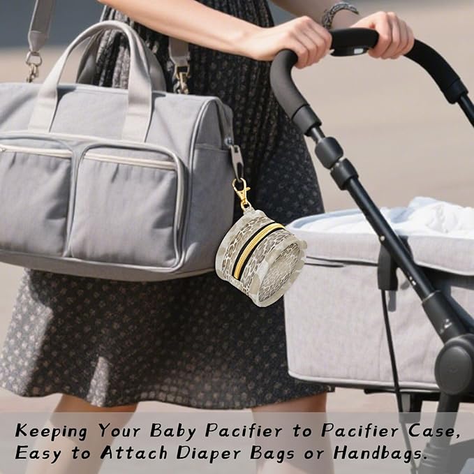 Pacifier Holder with Clip Pacifier Case for Diaper Bag Round Baby Pacifier Pouch Box Bag Portable Brown and Beige Leopard Print