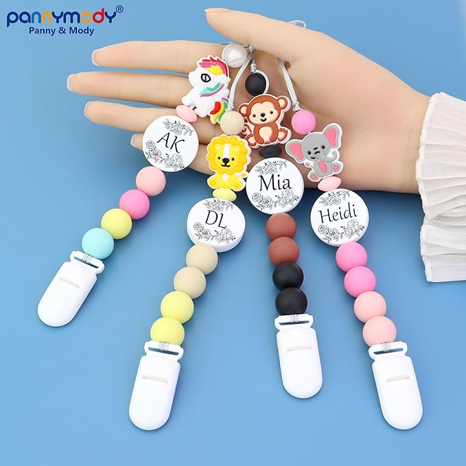 Custom Baby Pacifier Holder Clip with Name, Personalized Name Pacifier Clip for Boys and Girls Fits for Most Pacifiers (Lion)