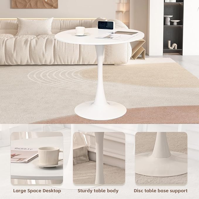 SoarFlash Kitchen Table and Chairs for 2, 31.5" Dining Table Set for 2 with Velvet Upholstered Chairs, 3 Piece Round Kitchen Table Set, Dining Room Table Set for Small Space, Apartment, Beige/White