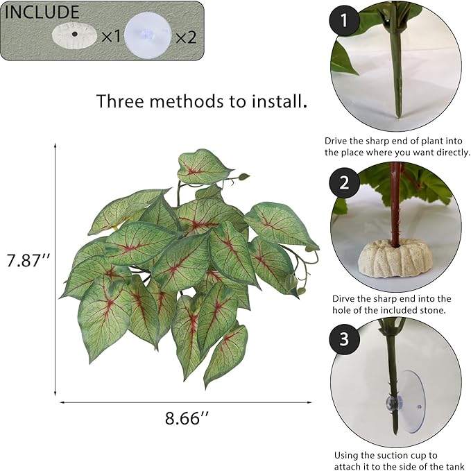 IBWell Fake Reptile Plants for Reptile Terrarium Plants, Reptile Plant Décor, Turtle Tank Plants with Suction Cup